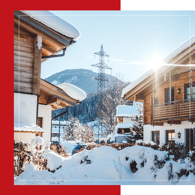 Village with white snow